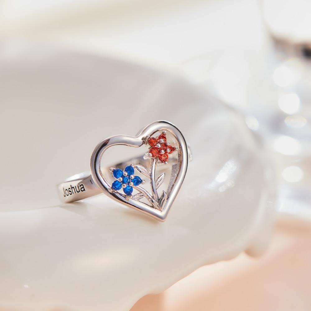 Bagues Gravées Avec Pierre De Naissance Personnalisée, Fleurs Créatives, Cadeaux En Argent - votrecollierprenomfr