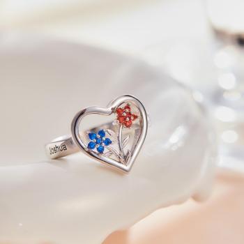 Bagues Gravées Avec Pierre De Naissance Personnalisée, Fleurs Créatives, Cadeaux En Or Rose - votrecollierprenomfr