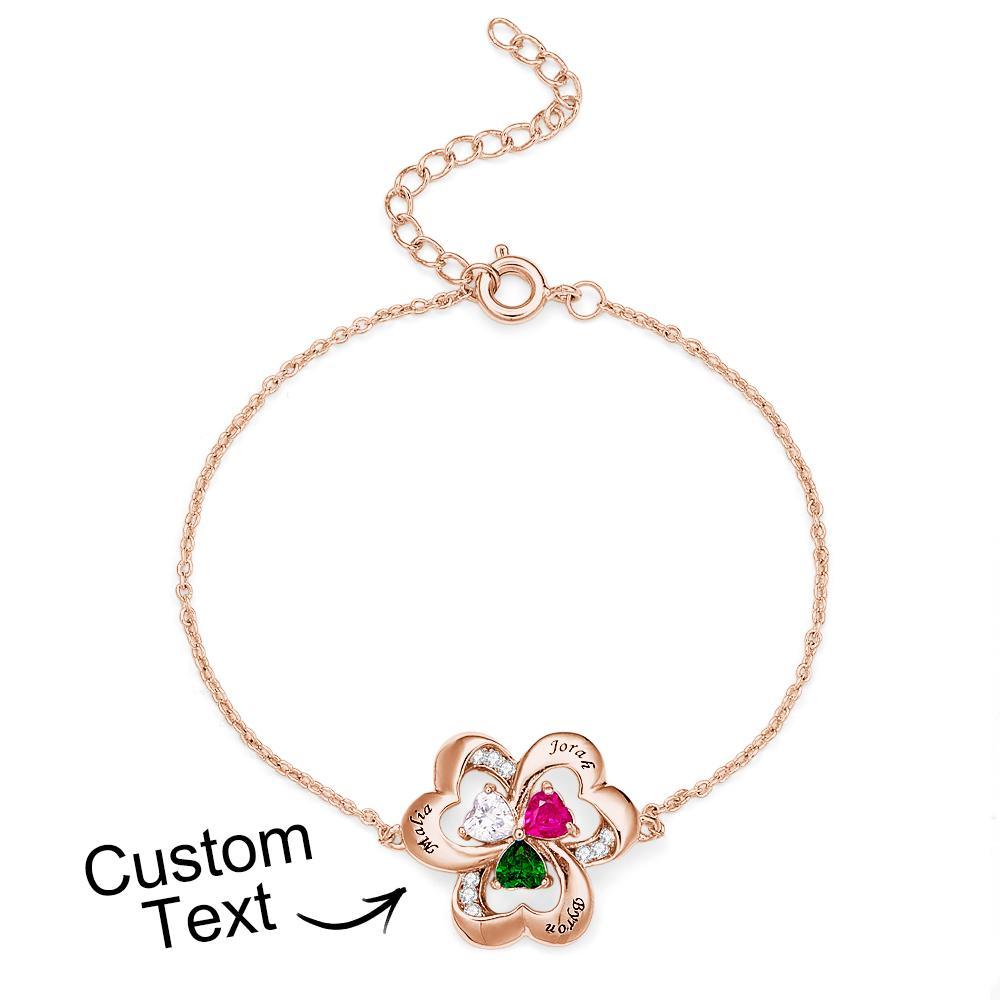 Bracelet Gravé De Pierre De Naissance De Mode, Bracelet Réglable De Fleur Personnalisé Pour Elle - votrecollierprenomfr
