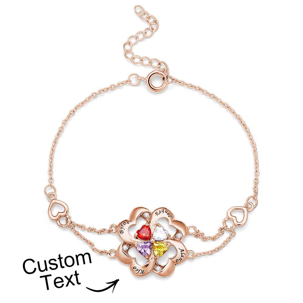 Bracelet Gravé De Pierre De Naissance De Mode, Bracelet Réglable De Fleur Personnalisé Pour Elle - votrecollierprenomfr