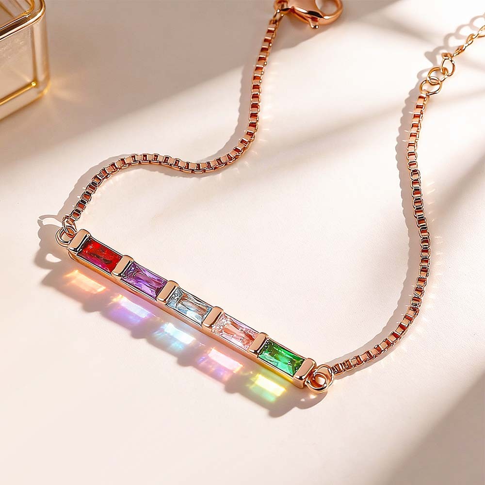 Bracelet Baguette Personnalisé Avec Pierre De Naissance - Bracelet Délicat Avec Pierre De Naissance Familiale - Bracelet Moderne Avec Pierre De Naissance - Cadeau De Noël Pour Elle - votrecollierprenomfr