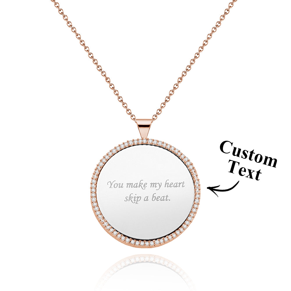 Collier Miroir Gravable, Pendentif Élégant En Ziron, Bijoux Cadeaux Pour Femmes