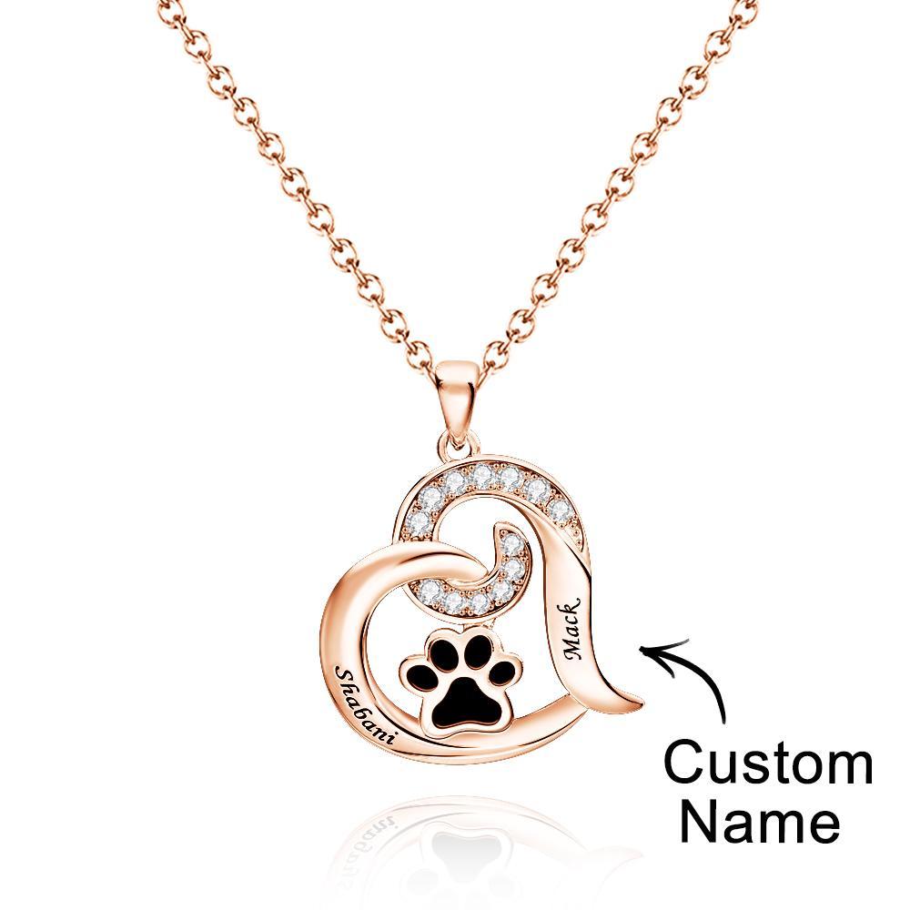 Collier Gravé Personnalisé Avec Décor De Patte D'animal De Compagnie, Collier En Zircon, Cadeaux Pour Elle - votrecollierprenomfr