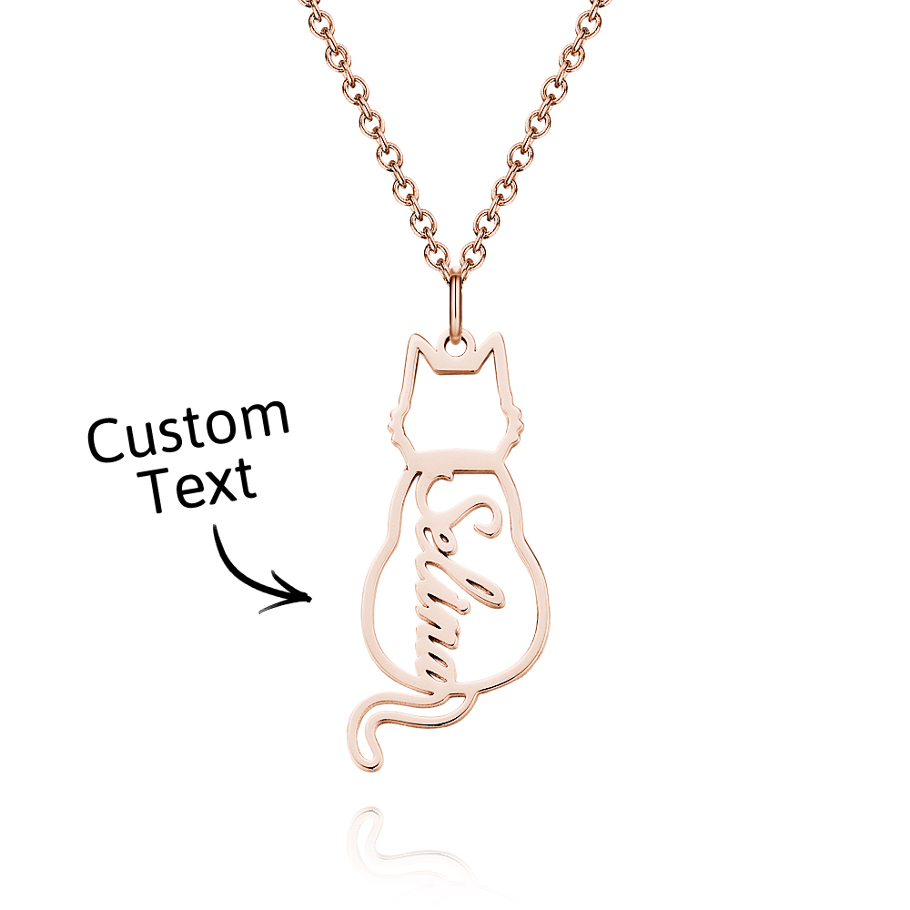 Collier Chat Personnalisé Avec Nom De Chat Porte-bonheur Gravé - Cadeau Pour Elle - votrecollierprenomfr