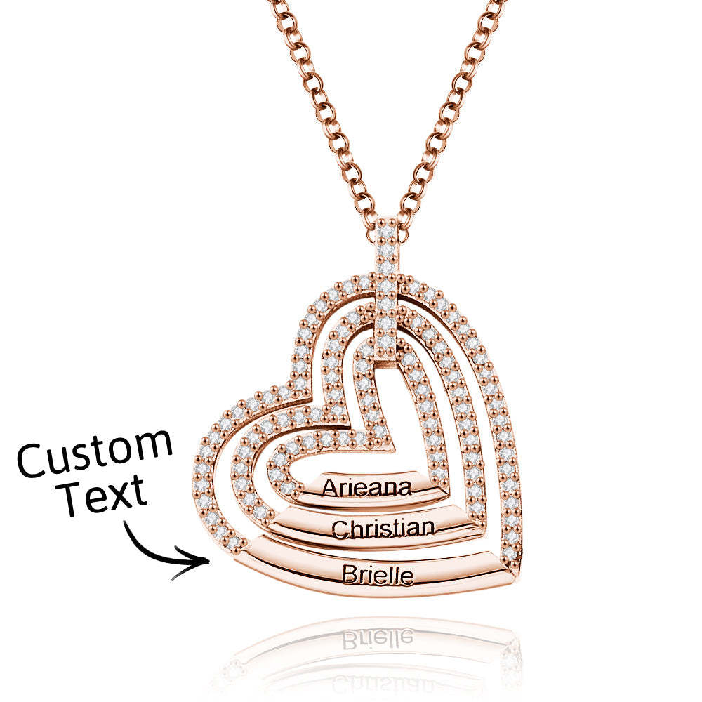 Collier Personnalisé En Or Avec 3 Noms Gravés, Collier En Forme De Cœur, Promesse D'anniversaire, Bijoux De Famille, Cadeaux Pour Elle - votrecollierprenomfr