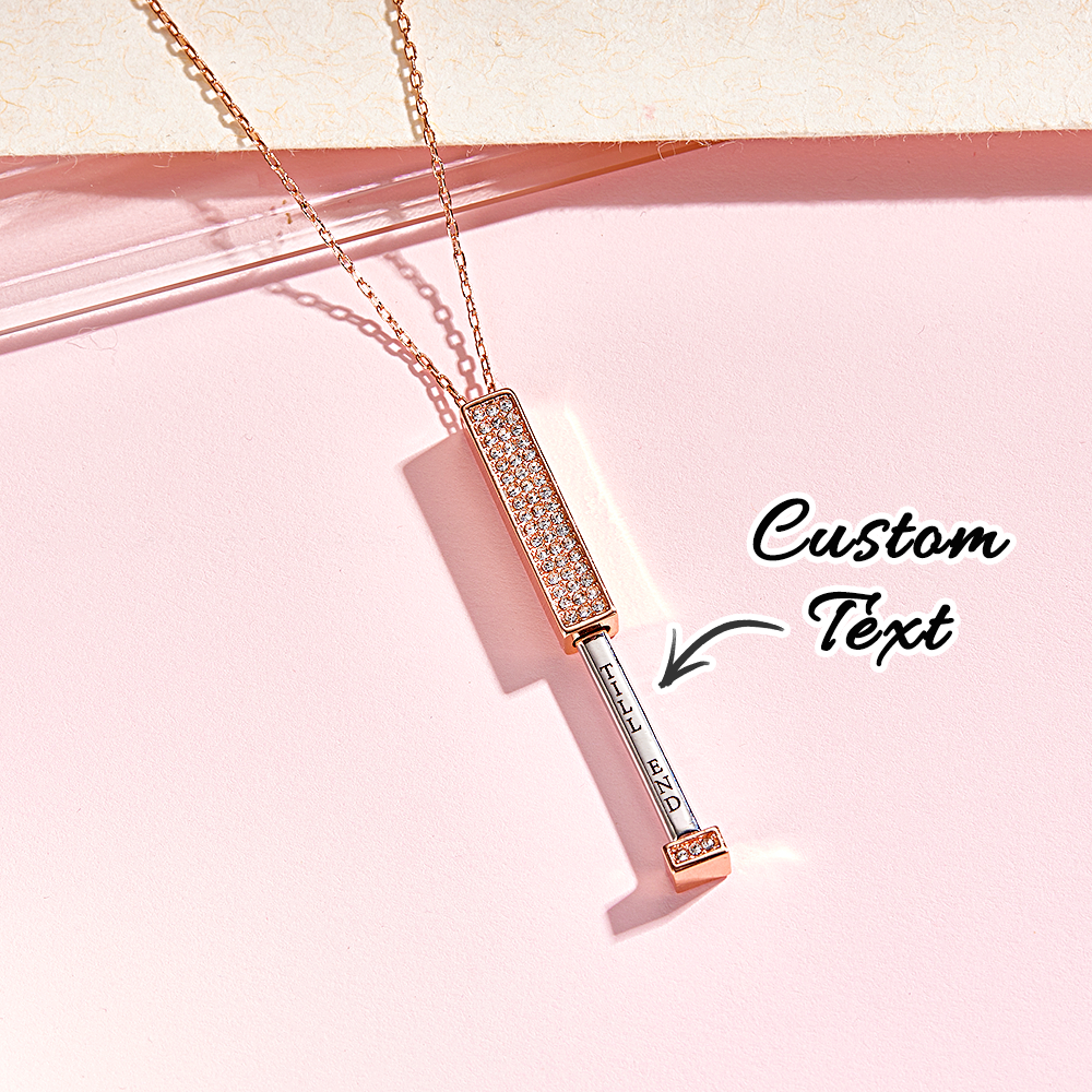 Collier Barre Gravée Sur Mesure Avec Zircon, Collier Barre Verticale Personnalisé, Collier À Message Caché, Cadeau Surprise Pour Elle - votrecollierprenomfr