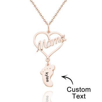 Collier Prénom Gravé Personnalisé Love Mama Heart Baby Feet Charm - votrecollierprenomfr