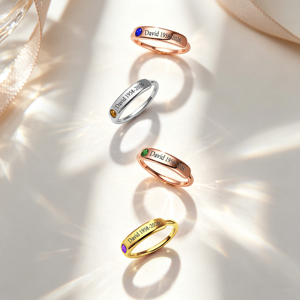 Bague commémorative personnalisée avec pierre de naissance pour se souvenir de quelqu'un que vous avez aimé - votrecollierprenomfr