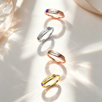 Bague commémorative personnalisée avec pierre de naissance pour se souvenir de quelqu'un que vous avez aimé - votrecollierprenomfr