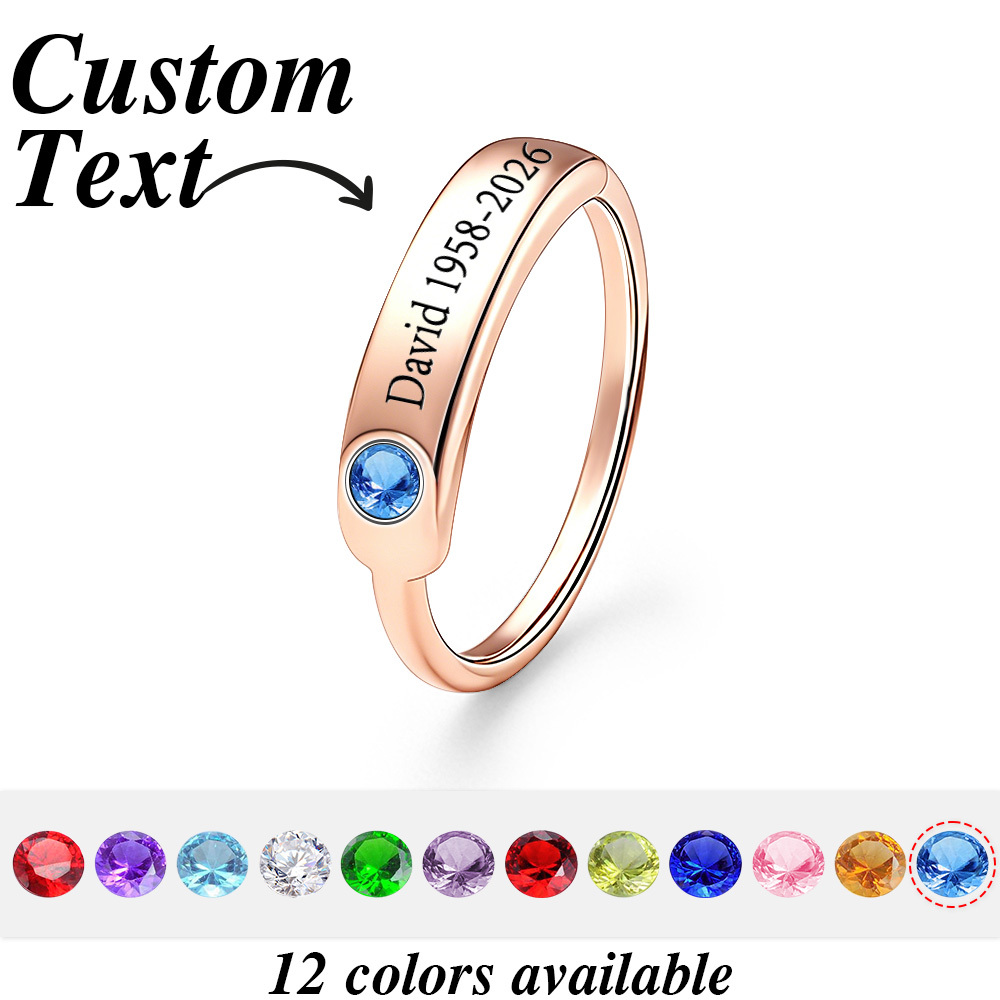 Bague commémorative personnalisée avec pierre de naissance pour se souvenir de quelqu'un que vous avez aimé - votrecollierprenomfr