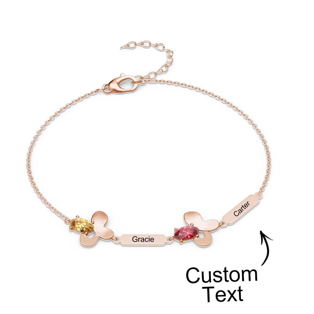 Bracelet Fleur Avec Texte Personnalisé, Pierre De Naissance Personnalisée, Bijoux Souvenir - votrecollierprenomfr