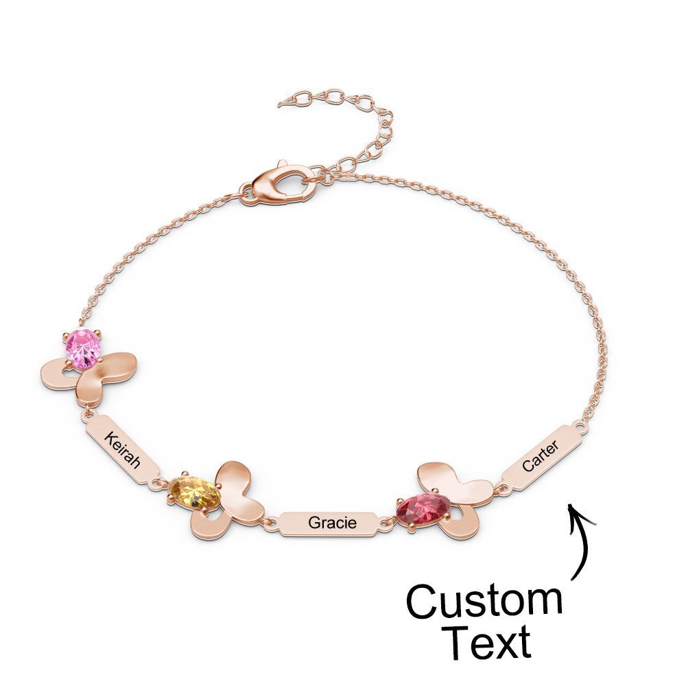 Bracelet Fleur Avec Texte Personnalisé, Pierre De Naissance Personnalisée, Bijoux Souvenir - votrecollierprenomfr