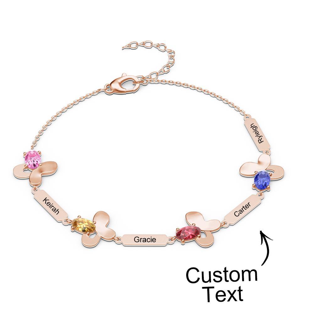 Bracelet Fleur Avec Texte Personnalisé, Pierre De Naissance Personnalisée, Bijoux Souvenir - votrecollierprenomfr