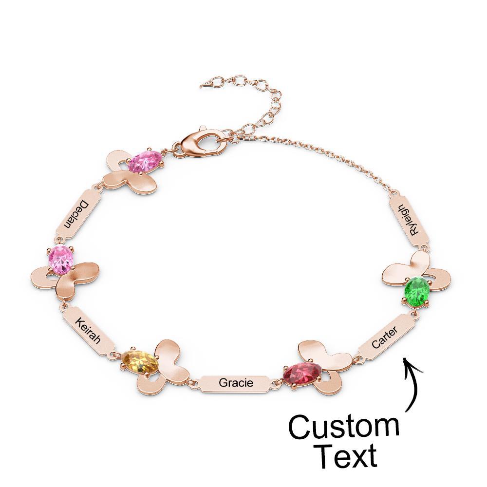 Bracelet Fleur Avec Texte Personnalisé, Pierre De Naissance Personnalisée, Bijoux Souvenir - votrecollierprenomfr