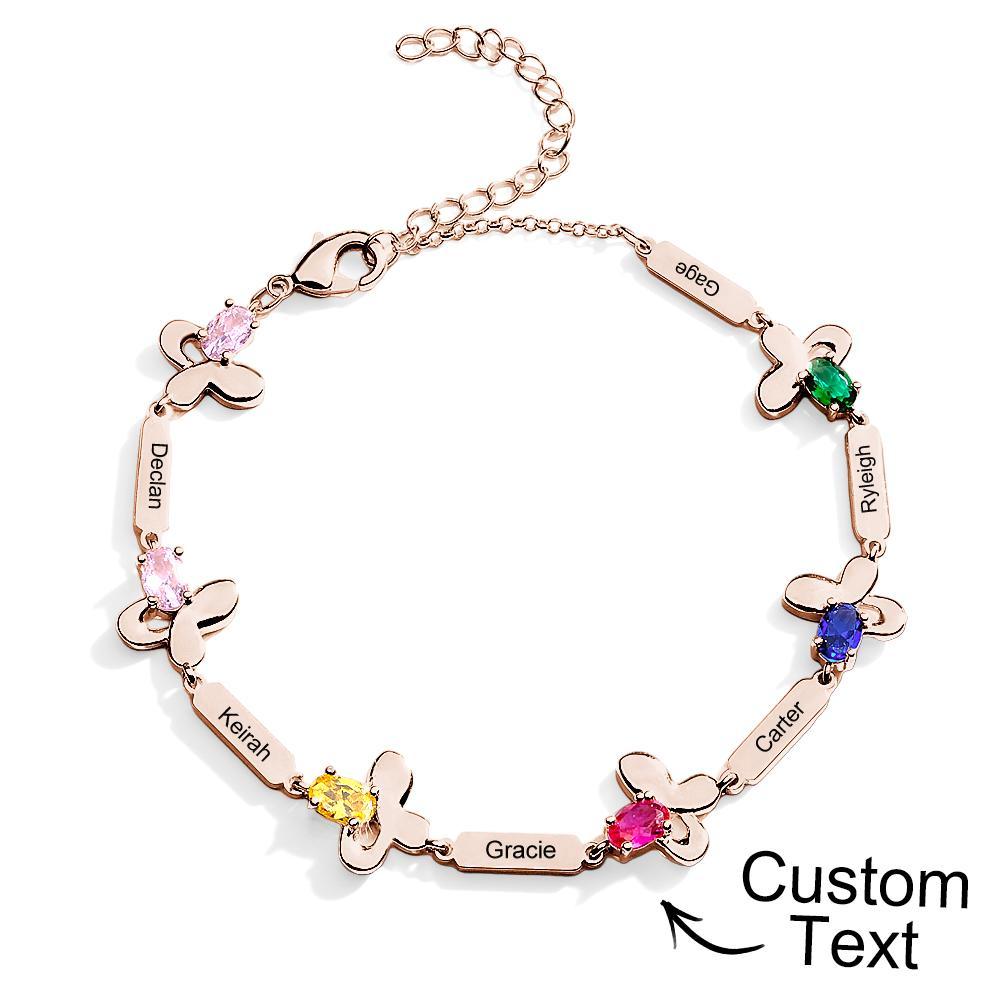 Bracelet Fleur Avec Texte Personnalisé, Pierre De Naissance Personnalisée, Bijoux Souvenir - votrecollierprenomfr