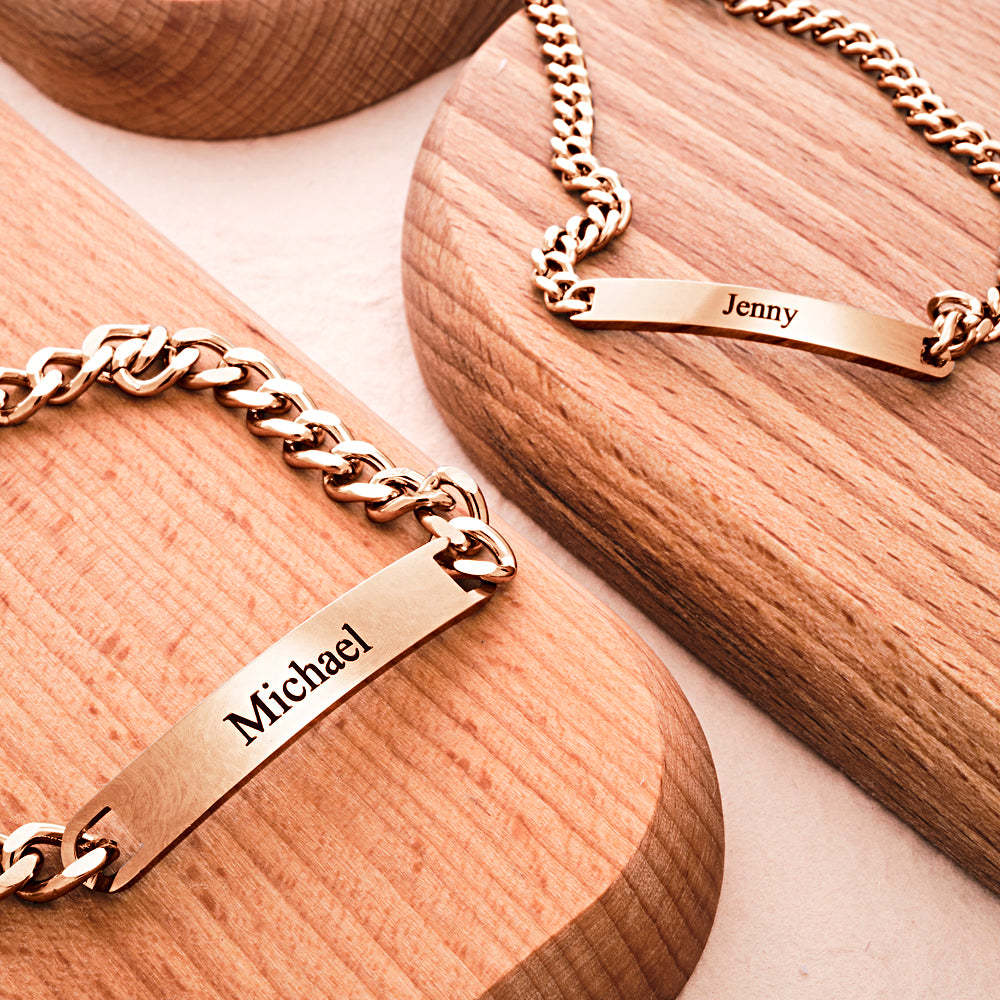 Ensemble De Chaînes De Bracelets Gravés Personnalisés, Bracelet Tendance Personnalisé Pour Couples, Cadeaux De Saint-valentin - votrecollierprenomfr