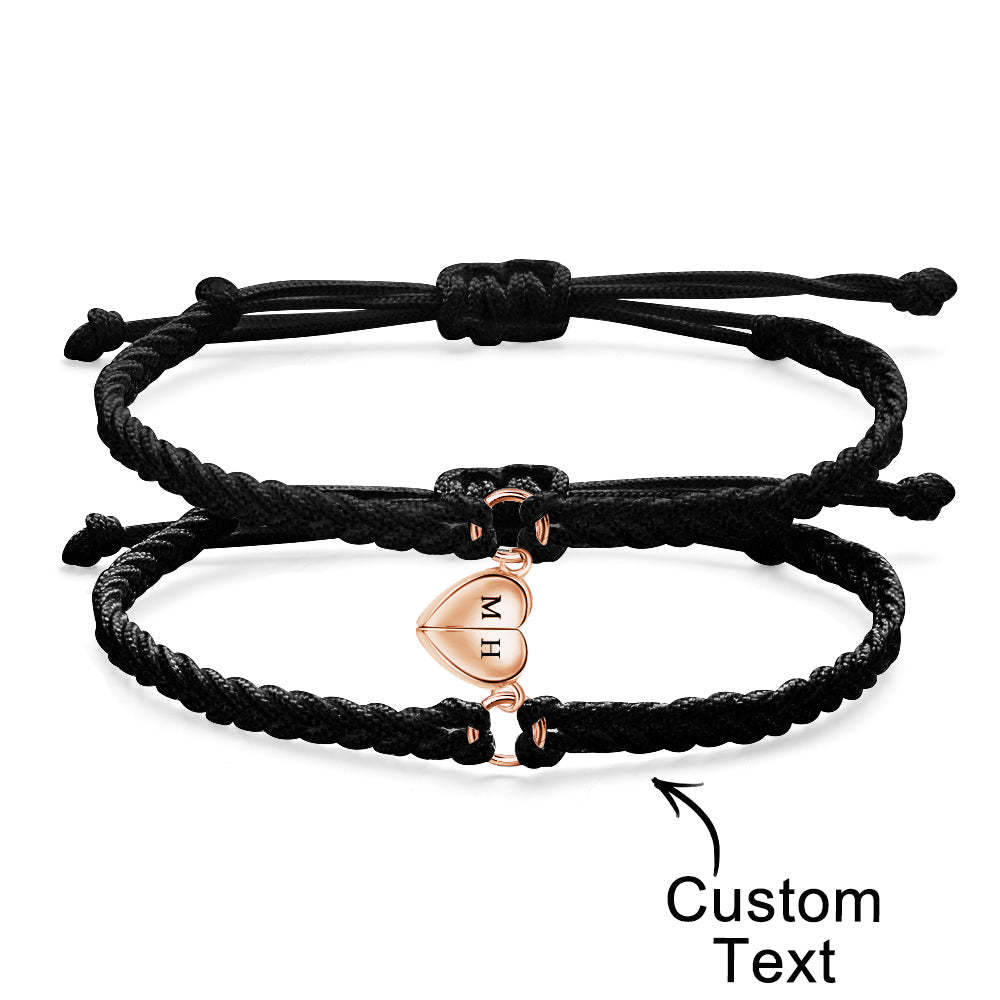 Bracelet Lettre Personnalisé Tissé Coeur Magnétique Cadeau De Couple - votrecollierprenomfr