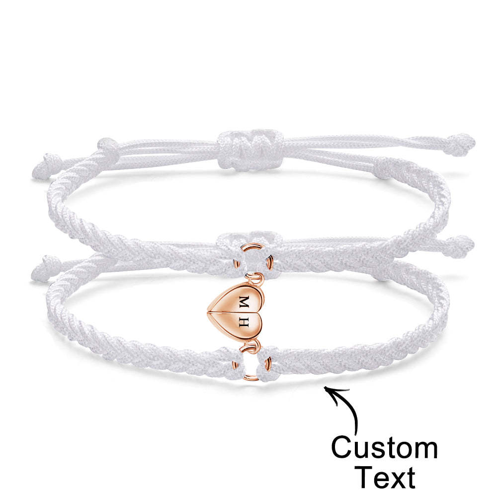 Bracelet Lettre Personnalisé Tissé Coeur Magnétique Cadeau De Couple - votrecollierprenomfr