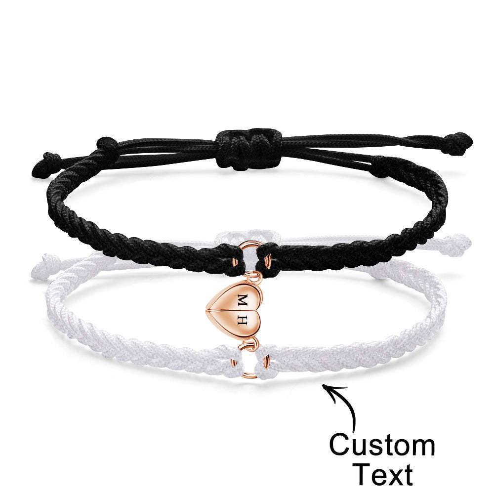 Bracelet Lettre Personnalisé Tissé Coeur Magnétique Cadeau De Couple - votrecollierprenomfr