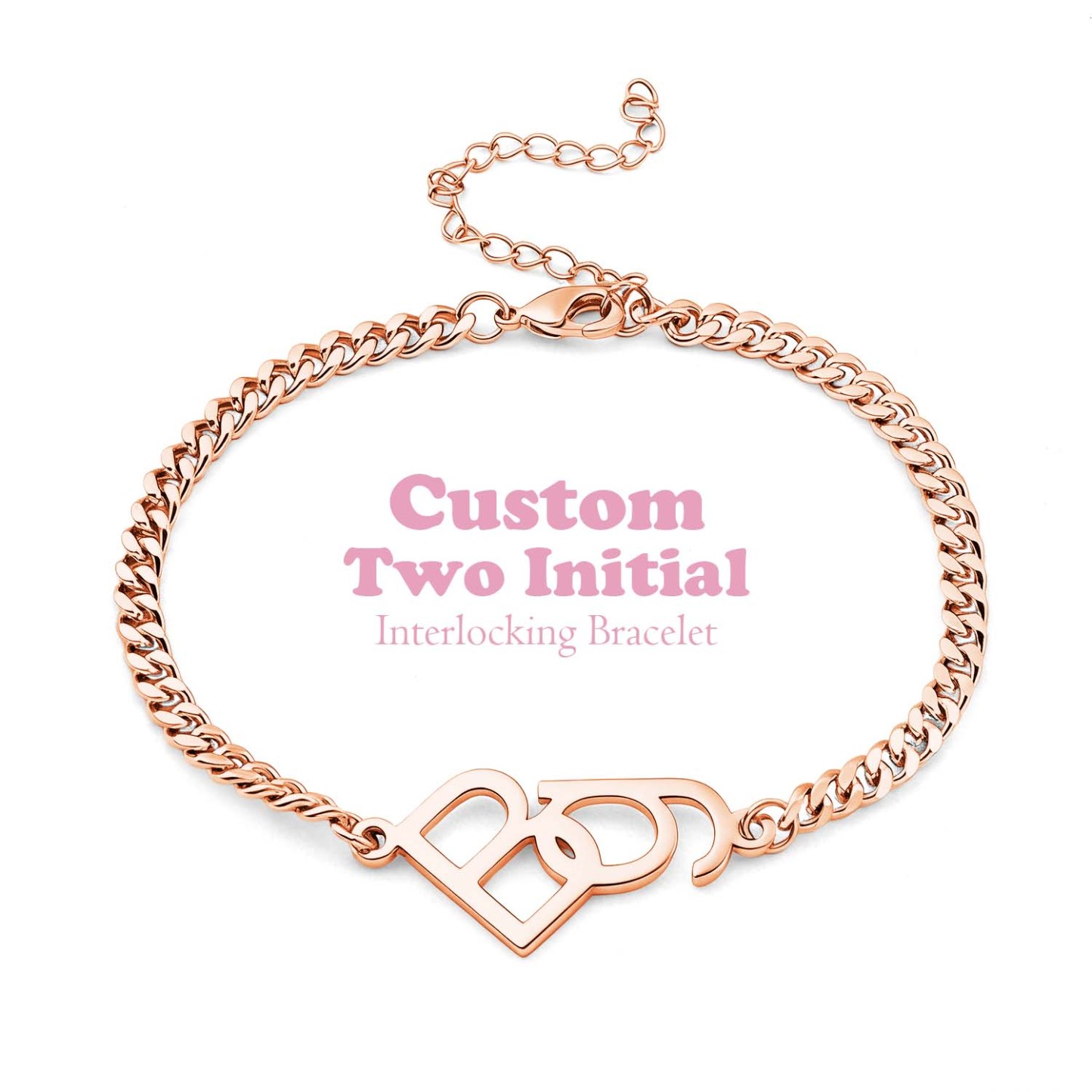 Bracelet Personnalisé Avec Initiales Entrelacées - Bracelet À Maillons Gourmette À Deux Initiales - Bracelet De Couple Avec Lettres Entrelacées - Cadeau Pour Elle - votrecollierprenomfr