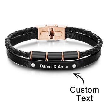 Bracelet En Cuir Pour Hommes De Style Rétro Multicouche Gravé Sur Mesure - votrecollierprenomfr