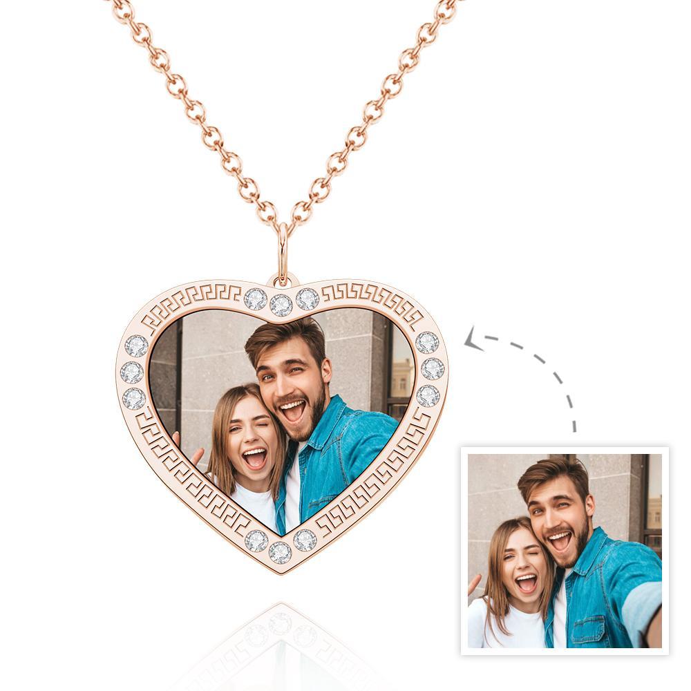 Custom Photo Necklace Heart Diamond Simple Couple Gifts - votrecollierprenomfr