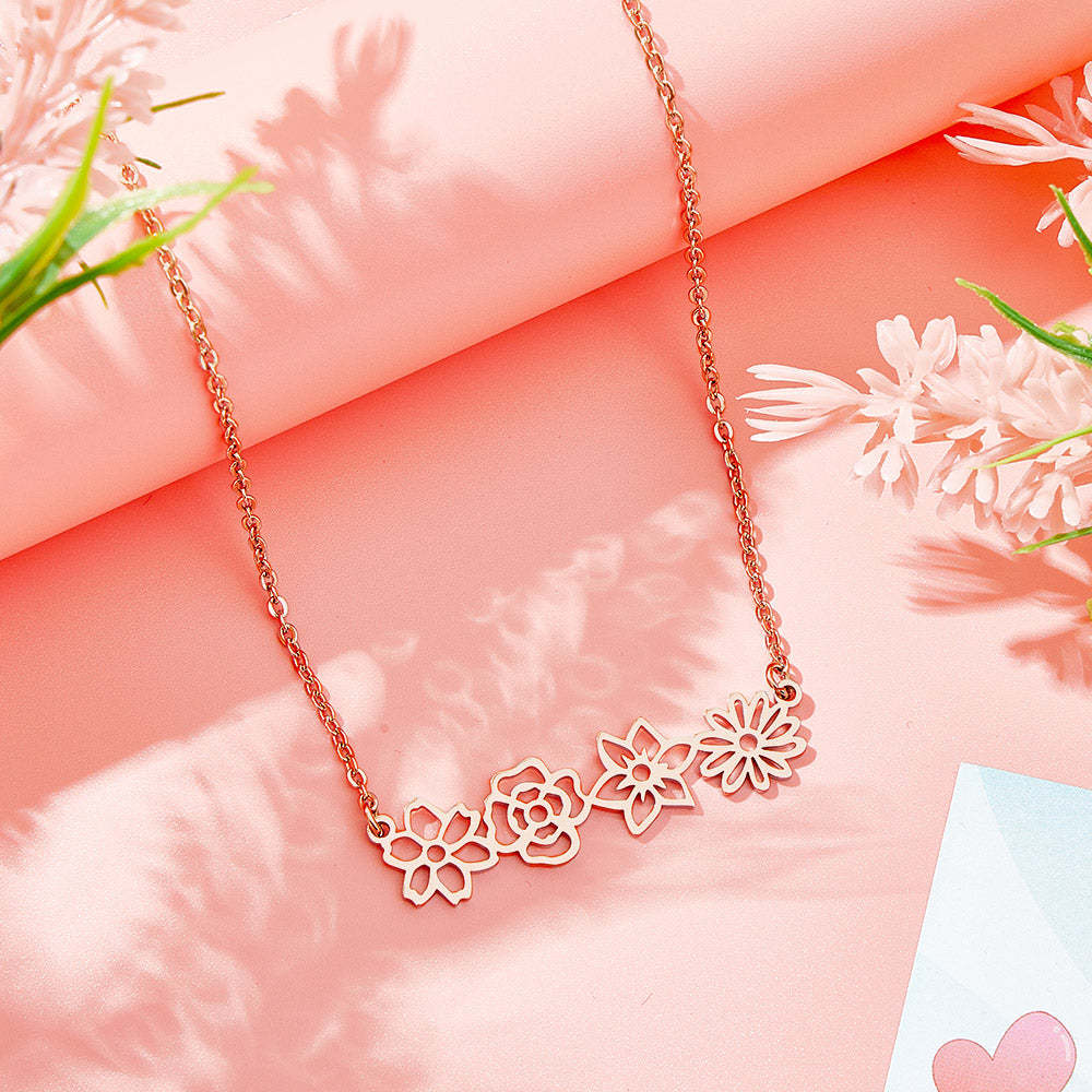 Collier Personnalisé De Fleurs De Naissance Multiples, Collier Floral Familial, Cadeau Pour Maman - votrecollierprenomfr
