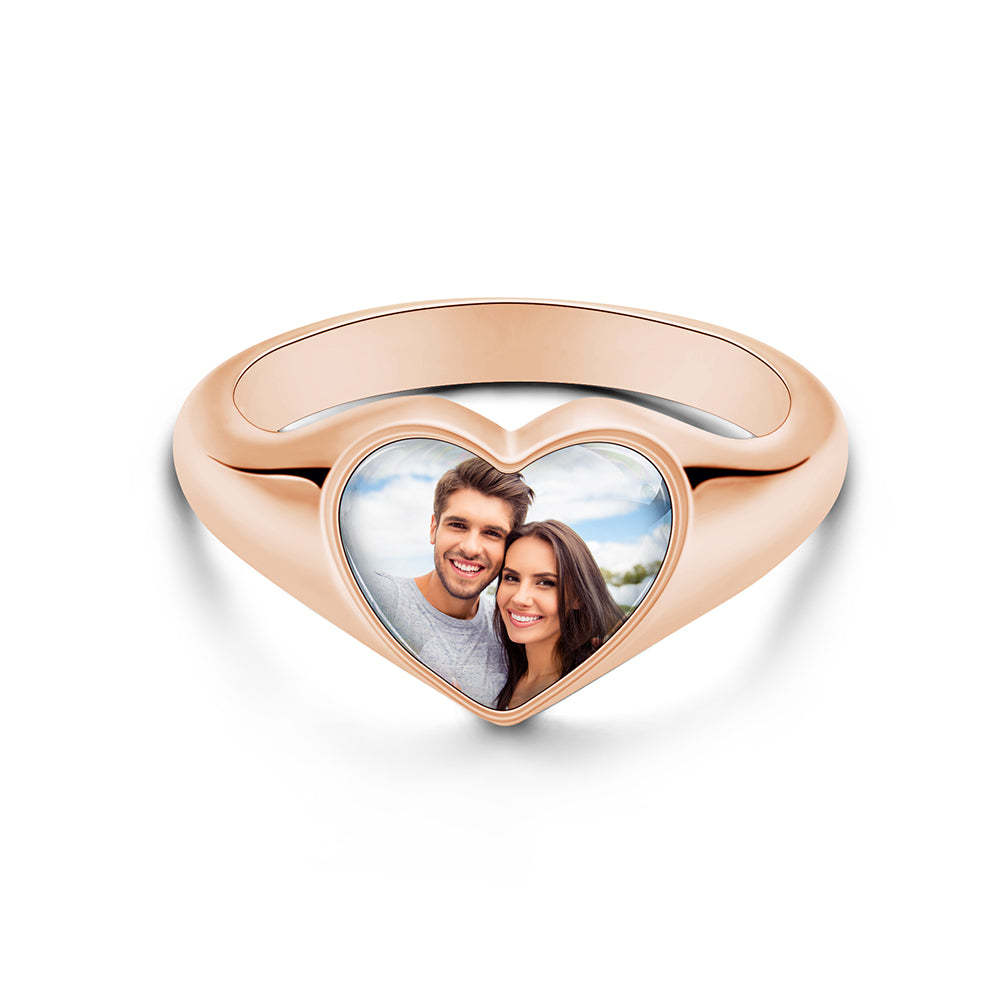 Bague Photo Coeur Personnalisée Bijoux Femme Cadeaux Fête Des Mères - votrecollierprenomfr