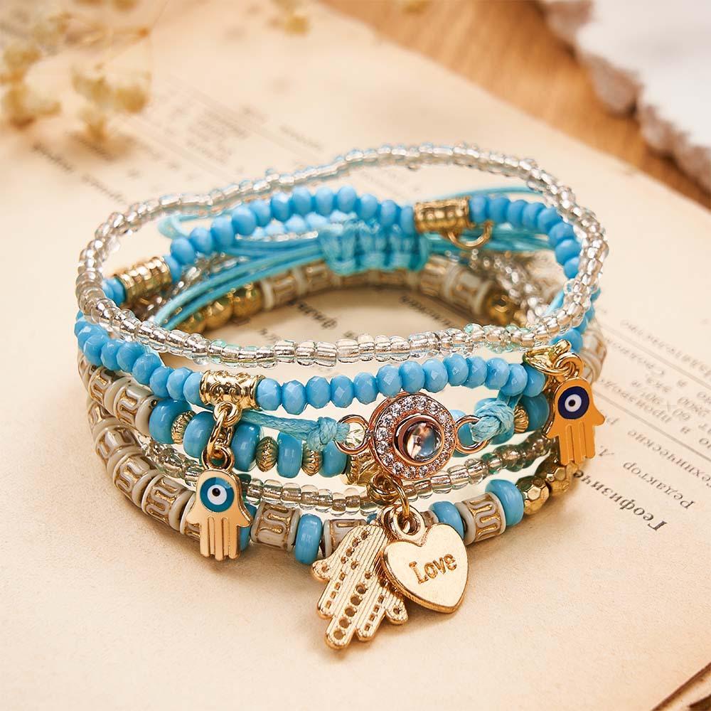 Bracelet De Projection Personnalisé Style Bohême Cadeau Pile Pour Elle - votrecollierprenomfr