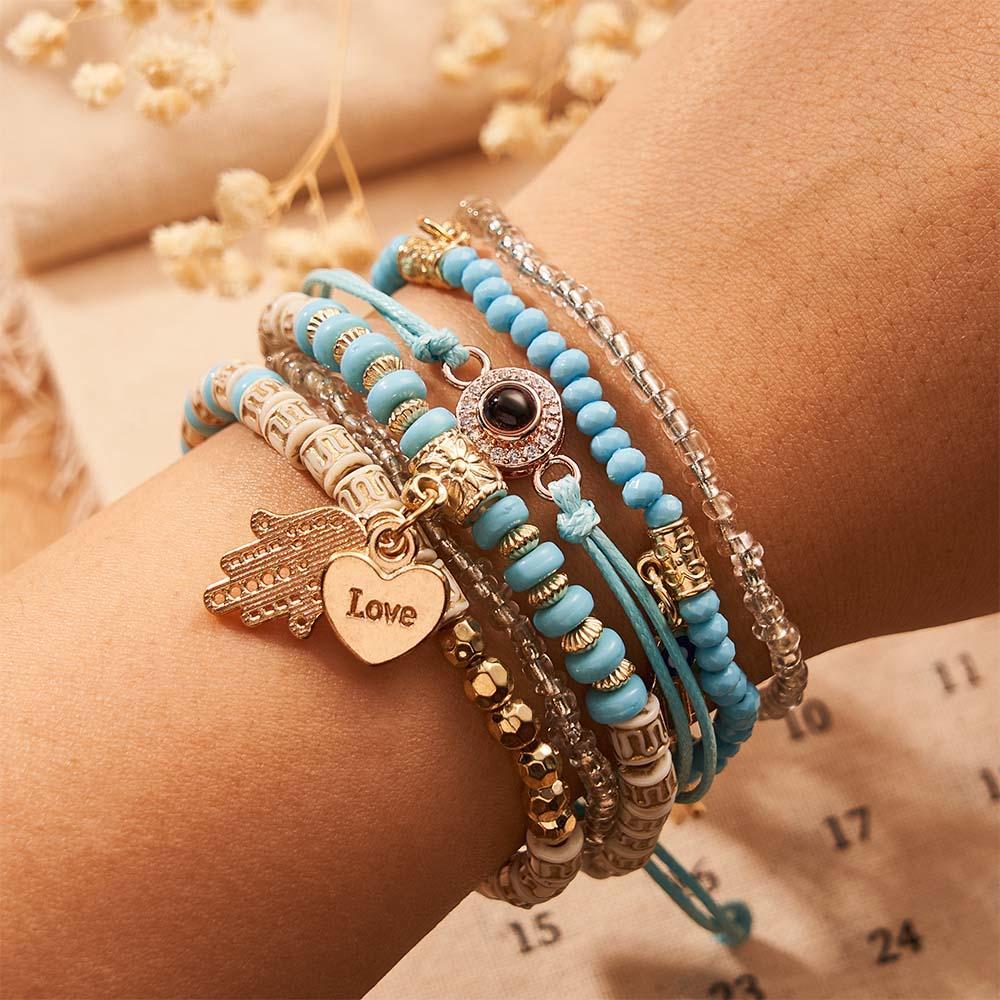 Bracelet De Projection Personnalisé Style Bohême Cadeau Pile Pour Elle - votrecollierprenomfr