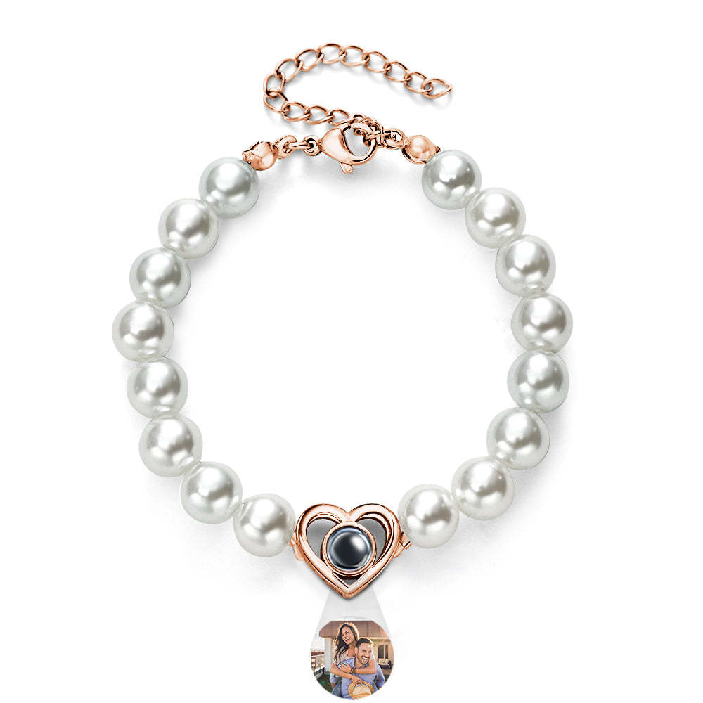 Cadeau Personnalisé De Coeur De Bracelet De Chaîne De Perle De Projection Pour Elle - votrecollierprenomfr