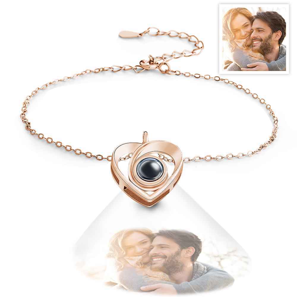Bracelet De Projection De Photo Personnalisé Photo À L'intérieur Du Bracelet À Breloques Coeur Pour Elle - votrecollierprenomfr