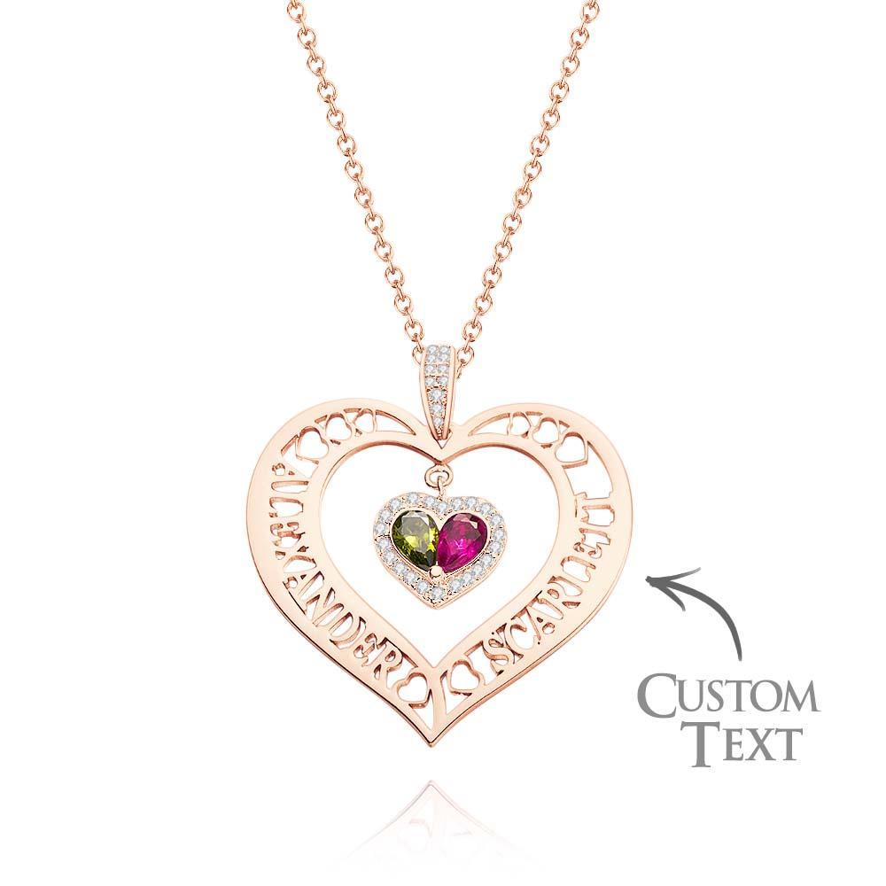 Collier Avec Pierre De Naissance Avec Nom, Pendentif En Forme De Cœur Creux, Bijoux Cadeaux Pour Femmes - votrecollierprenomfr