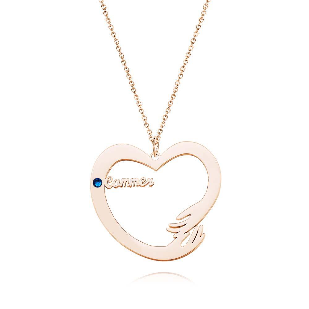 Collier De Nom Personnalisé Avec Pierre De Naissance, Cadeaux À Thème De Câlin À Deux Mains Pour Les Couples - votrecollierprenomfr