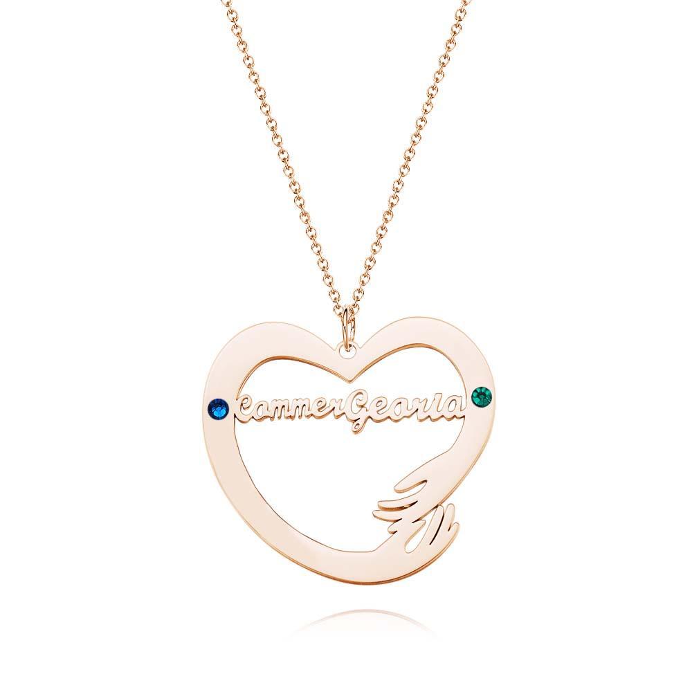 Collier De Nom Personnalisé Avec Pierre De Naissance, Cadeaux À Thème De Câlin À Deux Mains Pour Les Couples - votrecollierprenomfr
