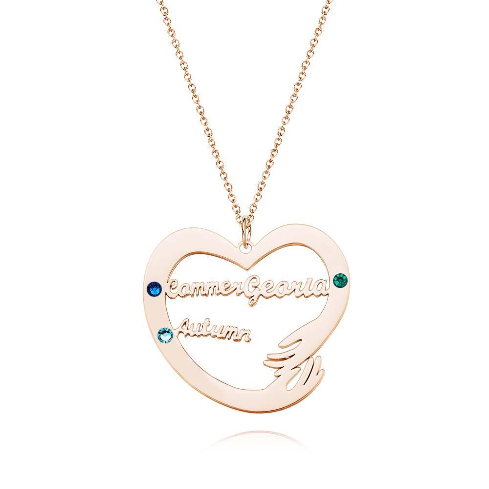 Collier De Nom Personnalisé Avec Pierre De Naissance, Cadeaux À Thème De Câlin À Deux Mains Pour Les Couples - votrecollierprenomfr
