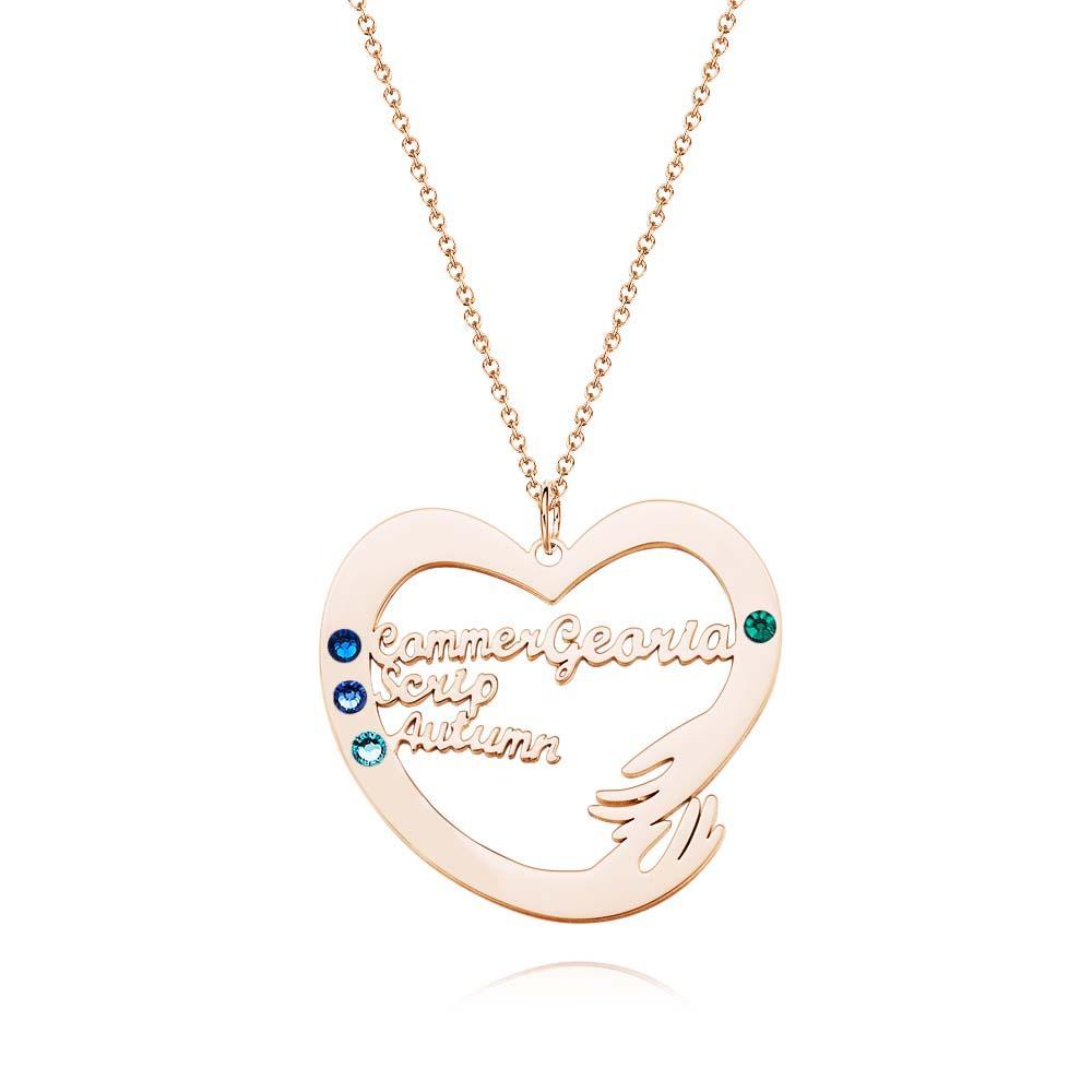 Collier De Nom Personnalisé Avec Pierre De Naissance, Cadeaux À Thème De Câlin À Deux Mains Pour Les Couples - votrecollierprenomfr