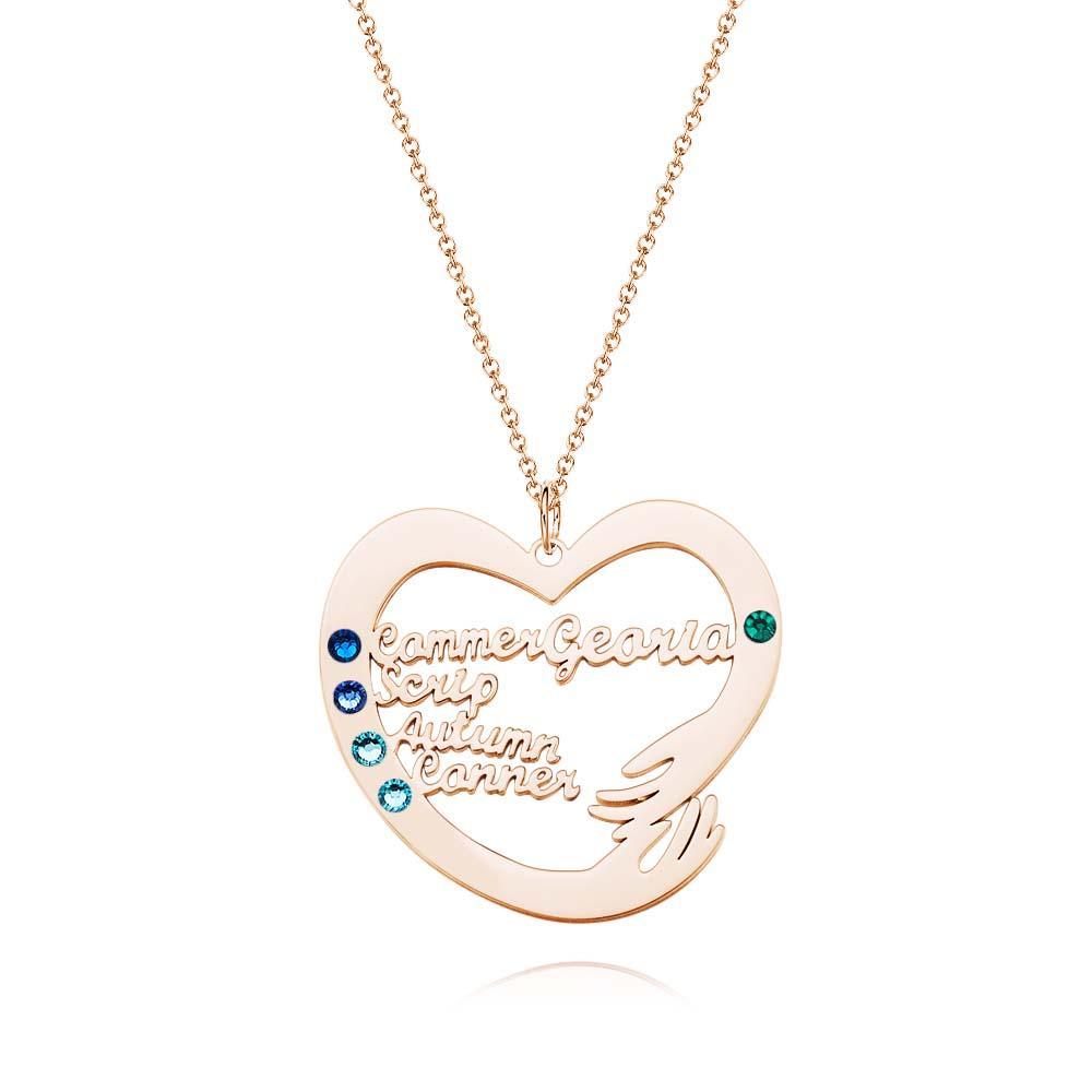 Collier De Nom Personnalisé Avec Pierre De Naissance, Cadeaux À Thème De Câlin À Deux Mains Pour Les Couples - votrecollierprenomfr