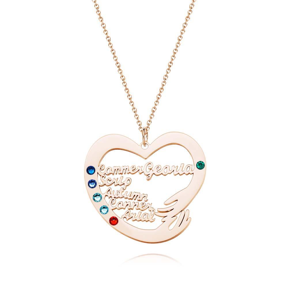 Collier De Nom Personnalisé Avec Pierre De Naissance, Cadeaux À Thème De Câlin À Deux Mains Pour Les Couples - votrecollierprenomfr