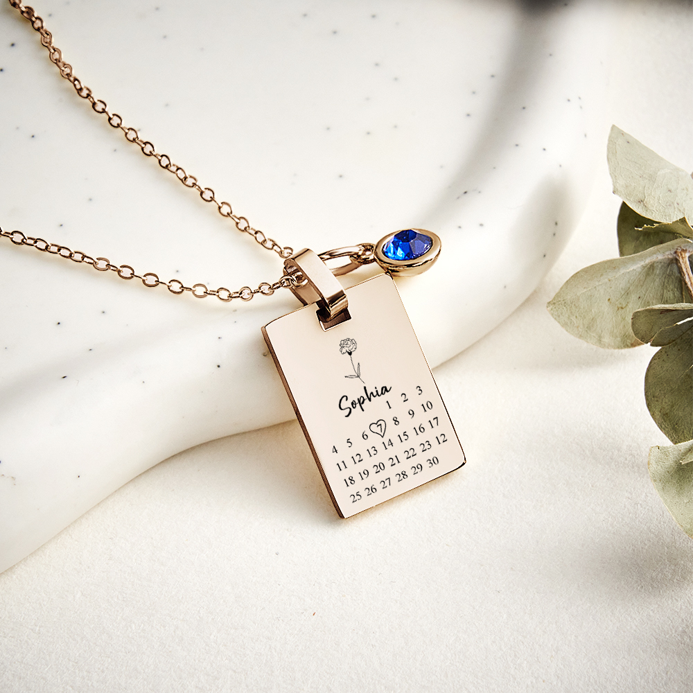 Collier Anniversaire Personnalisé Avec Date Et Pierre De Naissance - Collier Calendrier Et Pierre De Naissance - Cadeau D'anniversaire Pour Elle - votrecollierprenomfr