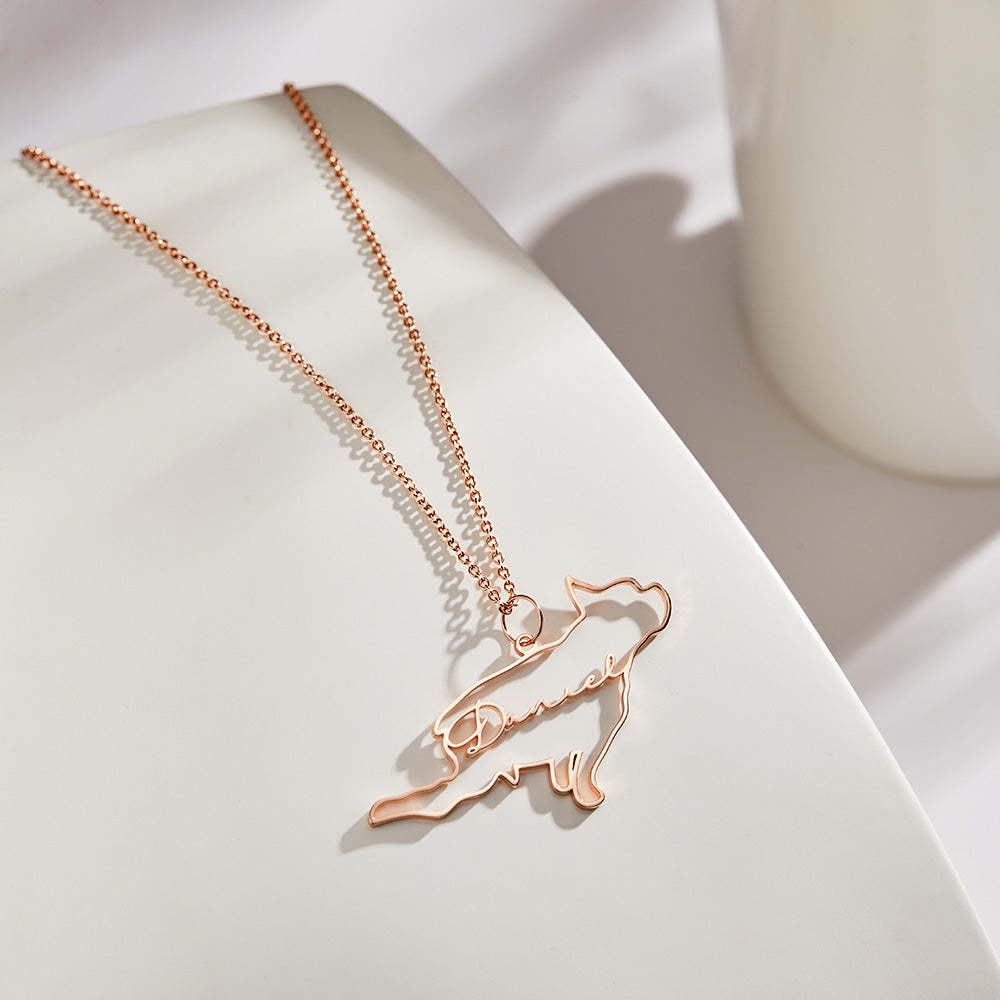 Collier Personnalisé D'image De Contour De Silhouette De Chien Avec Le Cadeau Commémoratif Personnalisé De Collier De Photo D'animal Familier De Nom - votrecollierprenomfr