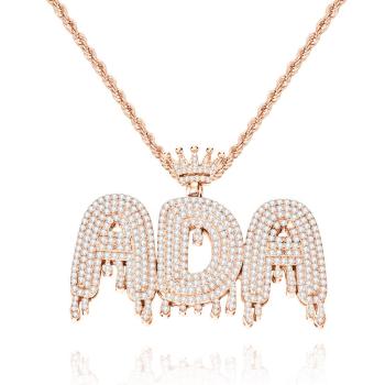 Collier Lettre Initiale Personnalisé Personnalisé Bling Nom Pendentif Hip Hop Collier Pour Hommes Femmes - votrecollierprenomfr