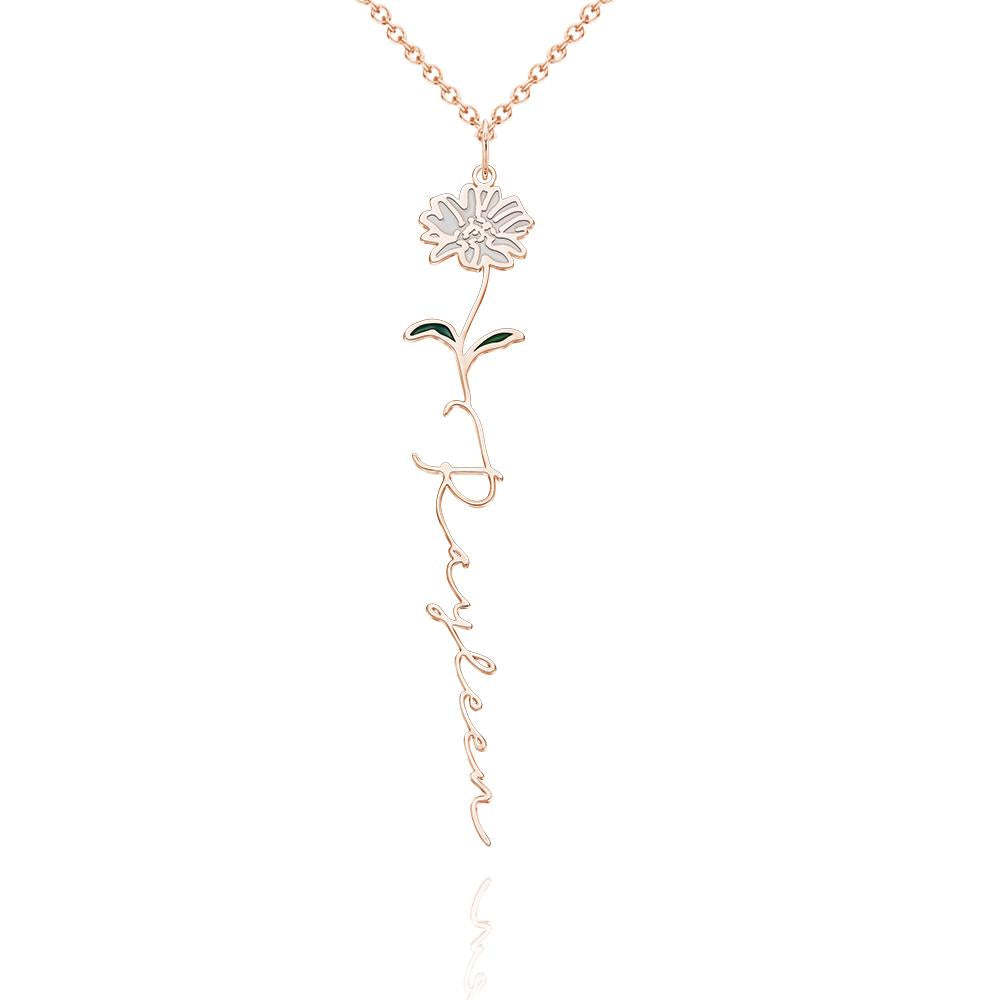 Nom Personnalisé Mois De Naissance Collier De Fleurs Colorées Pendentif Fleuri Délicat Bijoux Cadeaux D'anniversaire - votrecollierprenomfr