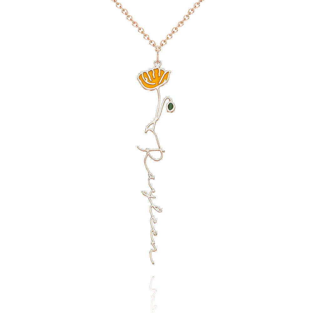 Nom Personnalisé Mois De Naissance Collier De Fleurs Colorées Pendentif Fleuri Délicat Bijoux Cadeaux D'anniversaire - votrecollierprenomfr