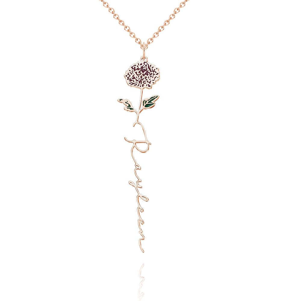 Nom Personnalisé Mois De Naissance Collier De Fleurs Colorées Pendentif Fleuri Délicat Bijoux Cadeaux D'anniversaire - votrecollierprenomfr