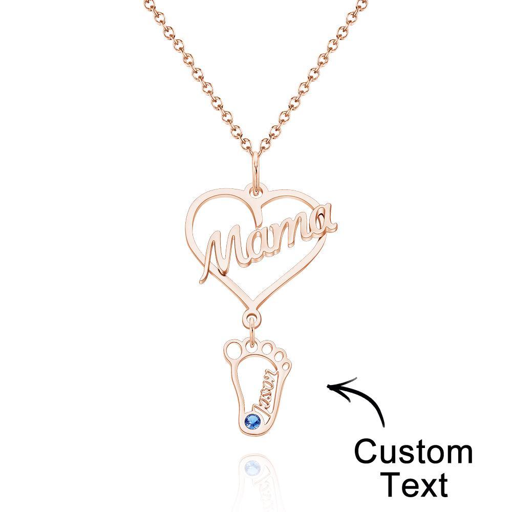 Collier Prénom Gravé Personnalisé Love Mama Coeur Avec Diamants Baby Feet Charm - votrecollierprenomfr