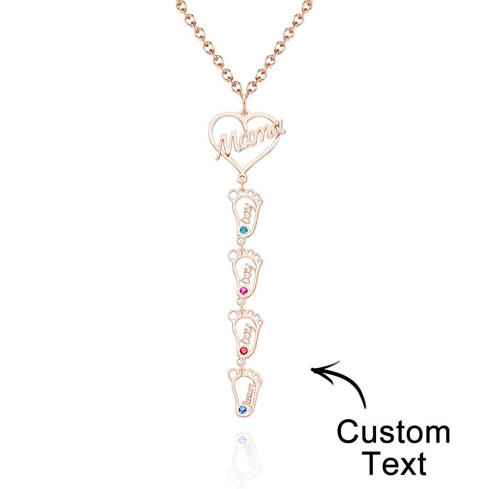 Collier Prénom Gravé Personnalisé Love Mama Coeur Avec Diamants Baby Feet Charm - votrecollierprenomfr