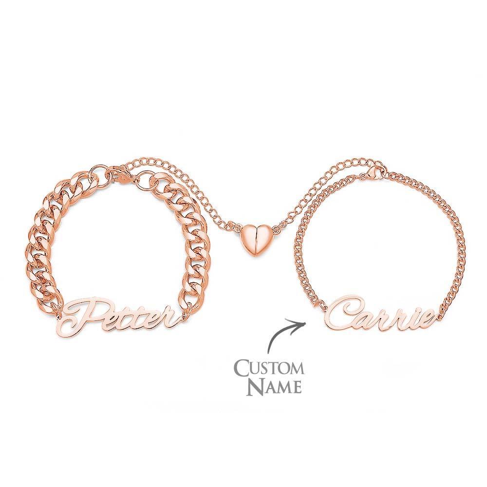 Bracelet De Couple Personnalisé Avec Nom, Cœur Magnétique, Cadeau Pour Amoureux - votrecollierprenomfr