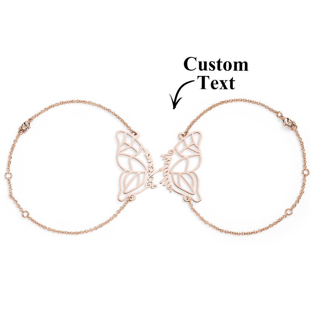 Nom Personnalisé Deux Bracelets Papillon Cadeau De Couple Romantique - votrecollierprenomfr