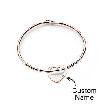 Bracelet Jonc À Graver Tendance Avec Pendentifs En Forme De Cœur, Cadeau - votrecollierprenomfr